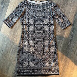Women's Max Studio Black and Off-White Knit, Knee-Length dress, Size Large